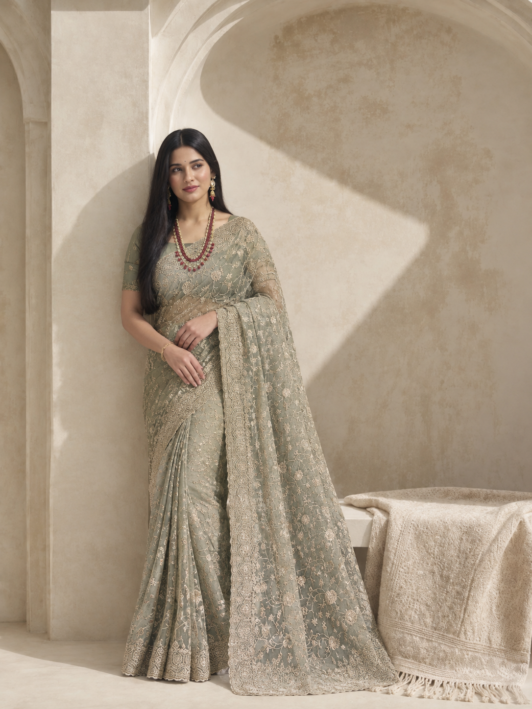 Sage Garden Embroidered Saree