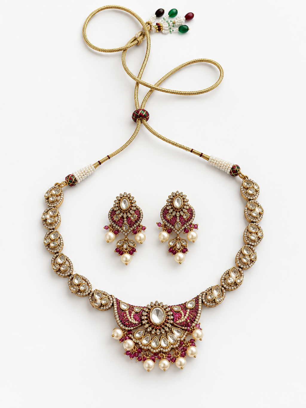 Kundan Fan Pendant Necklace Set