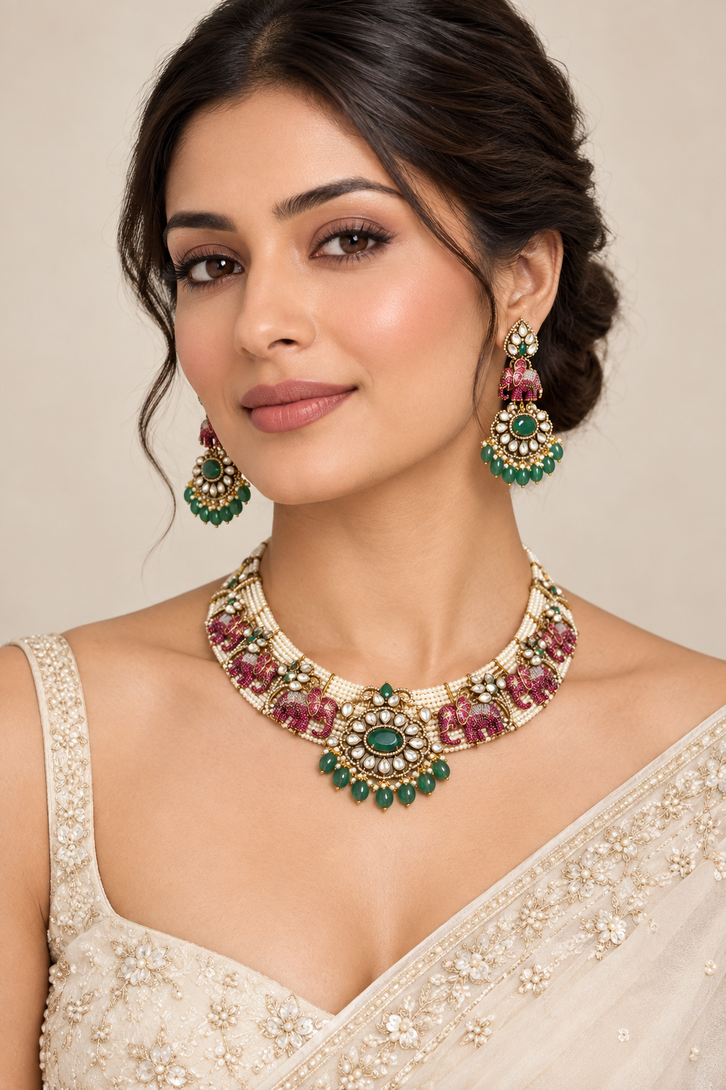 Royal Elephant Pearl Necklace Set