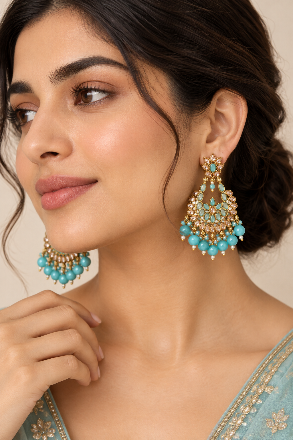 Turquoise Blossom Chandbali Earrings