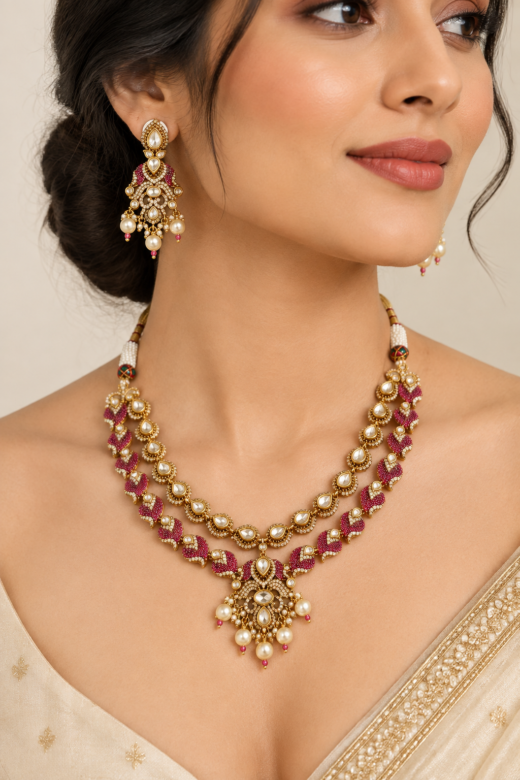 Layered Pearl Drop Necklace Set
