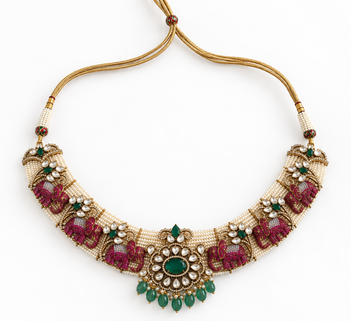 Royal Elephant Pearl Necklace Set