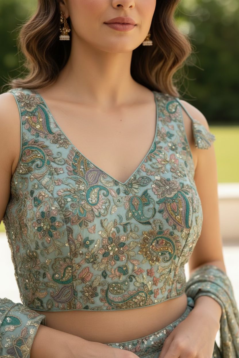 Seafoam Brocade Blouse