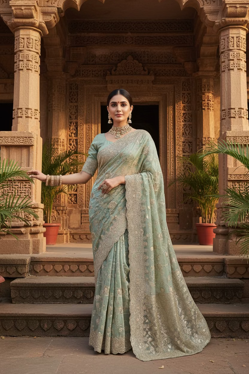 Sage Garden Embroidered Saree