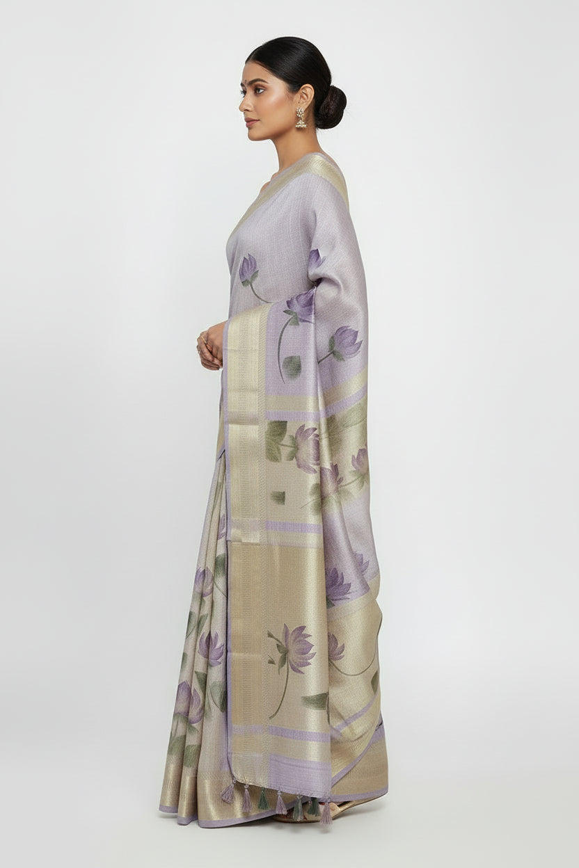 Lilac Lotus Silk Saree