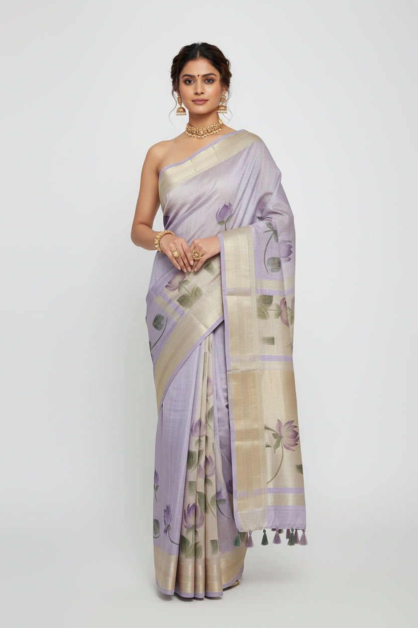 Lilac Lotus Silk Saree