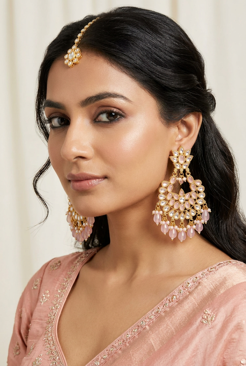 Pink Blossom Chandbali Earrings
